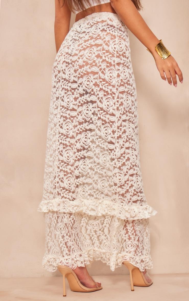 Cream Lace Frill Trim Maxi Skirt Product Image