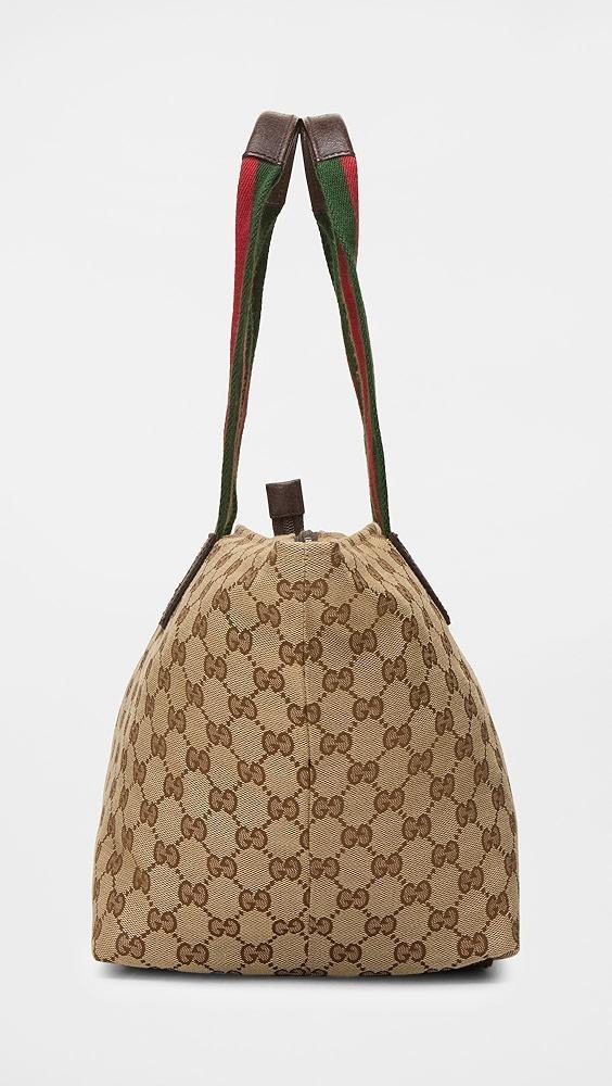 What Goes Around Comes Around Gucci Brown Canvas Web Soft Zip Tote | Shopbop Product Image