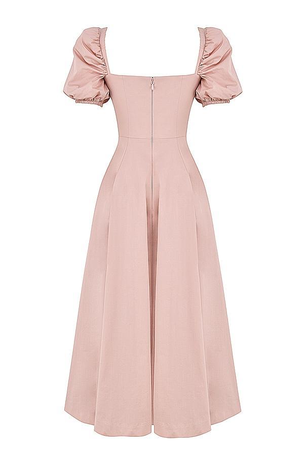 Tallulah Blush Puff Sleeve Midi Dress Product Image