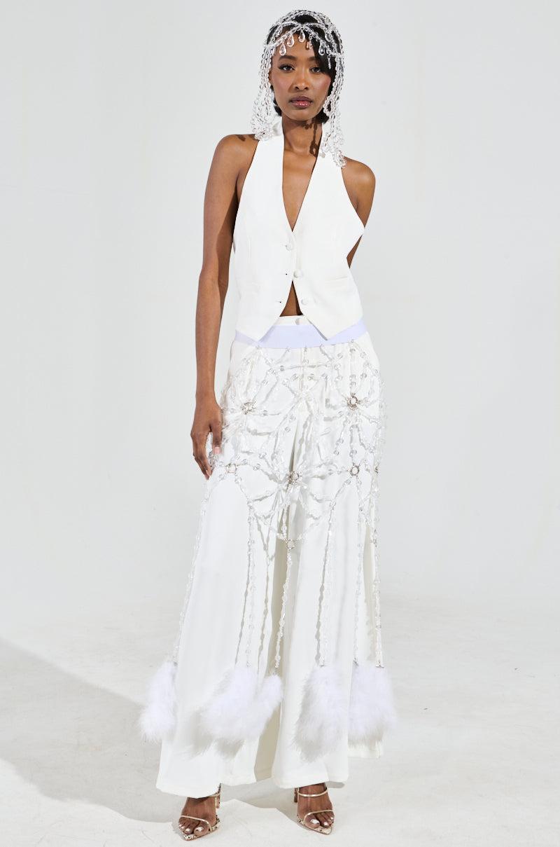 AMBROSIA CROPPED HALTER VEST IN WHITE Product Image
