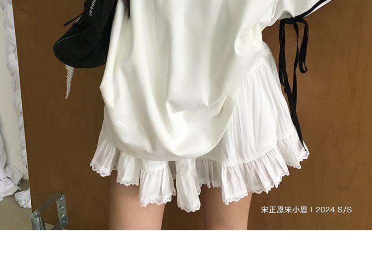 Long Sleeve V-Neck Bow Print Striped Bow Accent Loose-Fit Sweatshirt Product Image