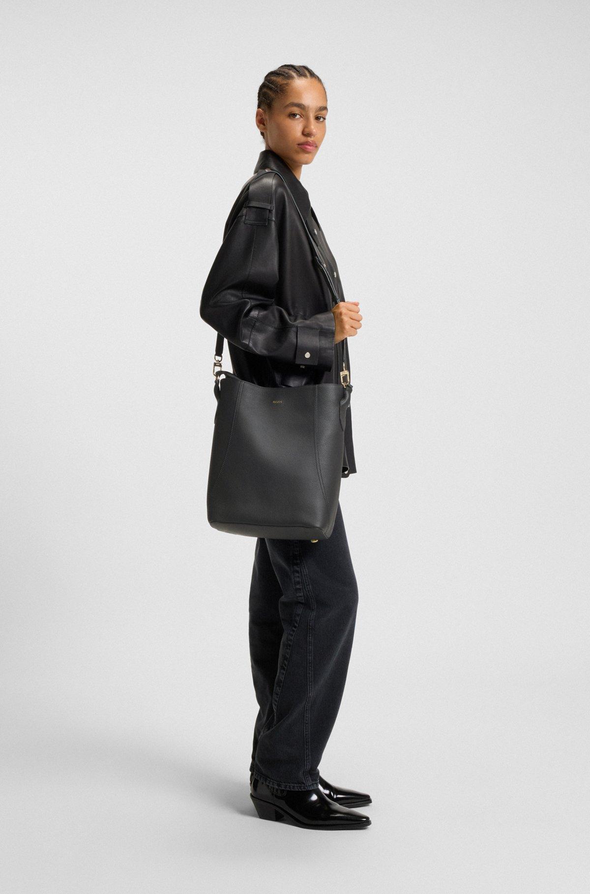BOSS - Bucket bag in grained leather - Black Product Image