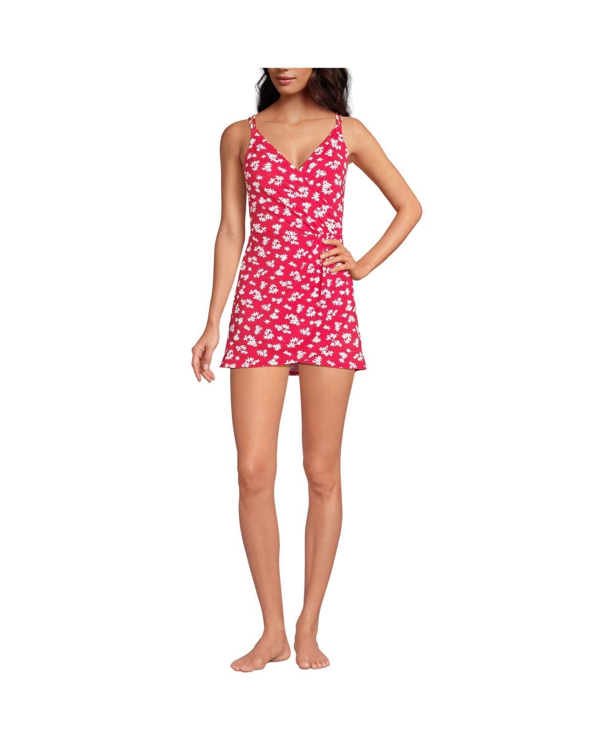 Women's Lands' End V-neck Tulip Wrap One-Piece Swimsuit Dress, Size: Small, Black Product Image