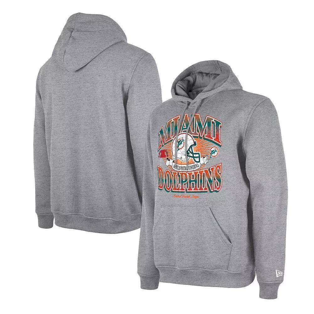 Men's New Era Heather Gray Miami Dolphins Retro Pullover Hoodie, Size: Large, Grey Product Image