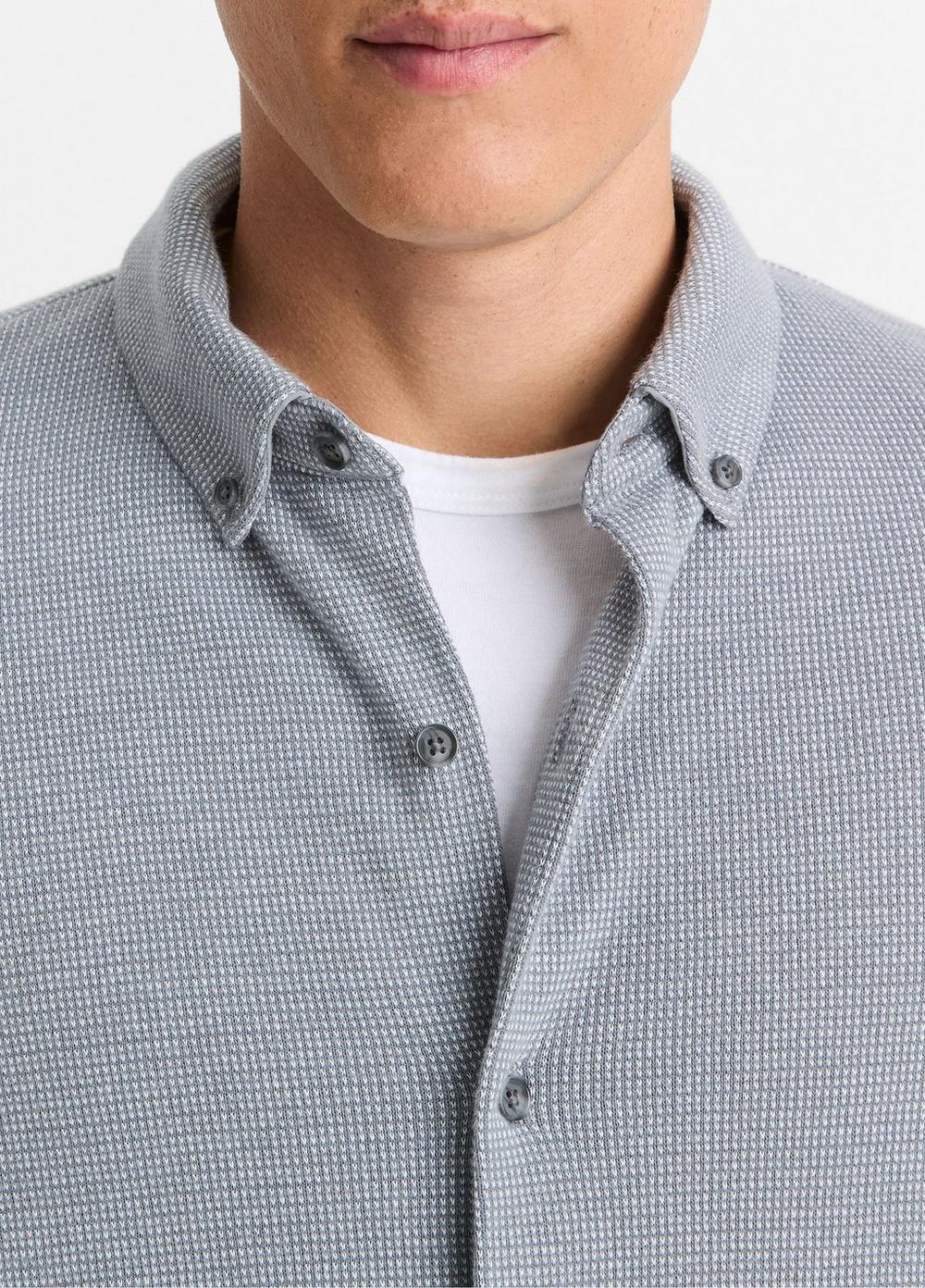 Mens Birdseye Pima Cotton Button-Down Shirt, Black/pebble White, Size XXL Vince Product Image
