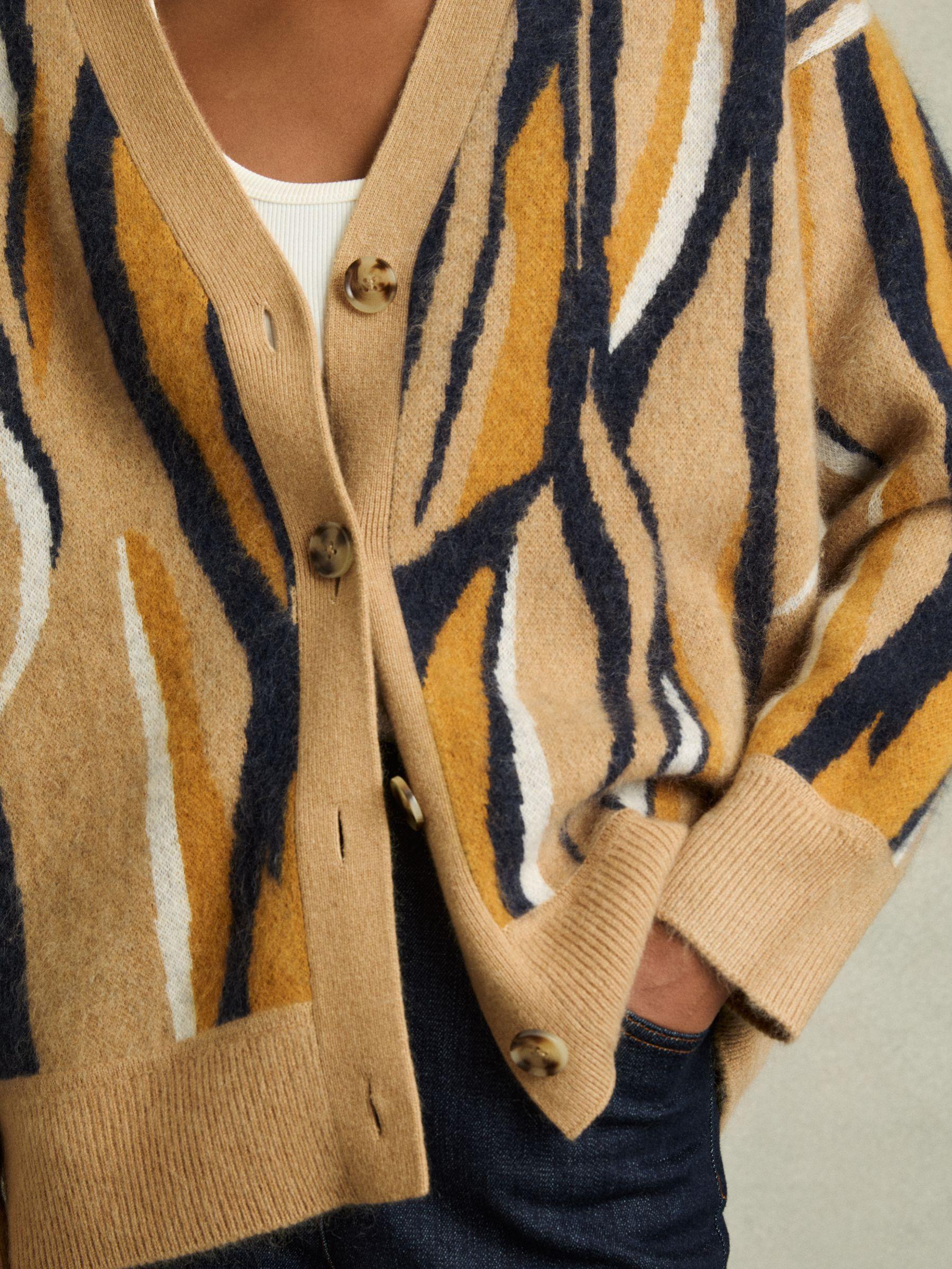 Wool Cashmere Intarsia Stripe Cardigan in Camel Product Image