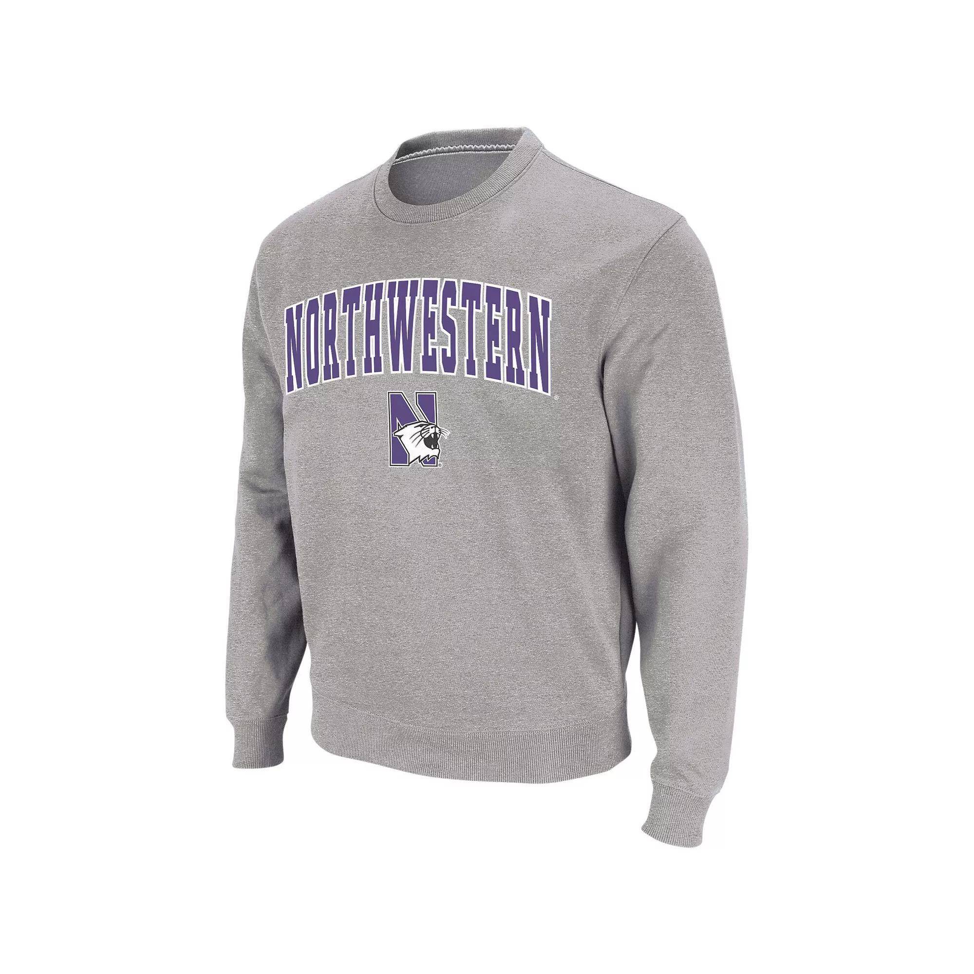 Men's Colosseum Heather Gray Northwestern Wildcats Arch & Logo Crew Neck Sweatshirt, Size: Large, Grey Product Image