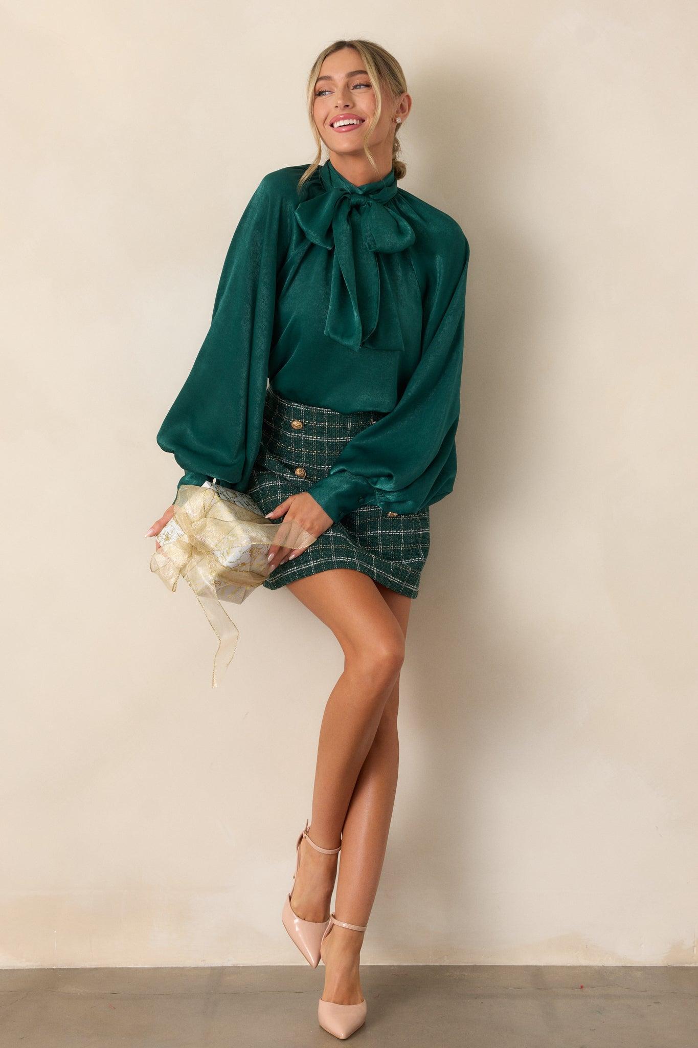 World Class Emerald Green Bow Tie Blouse Product Image