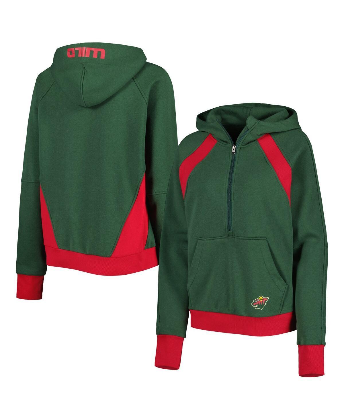 Women's Starter Green Minnesota Wild Wishbone Half-Zip Hoodie, Size: Large Product Image