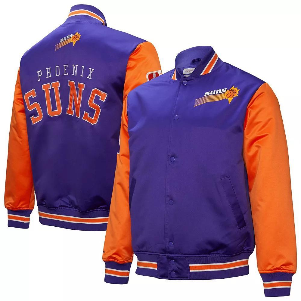 Men's Mitchell & Ness  Purple Phoenix Suns Hardwood Classic Primetime Full-Snap Satin Jacket, Size: 2XL, Phx Purple Product Image