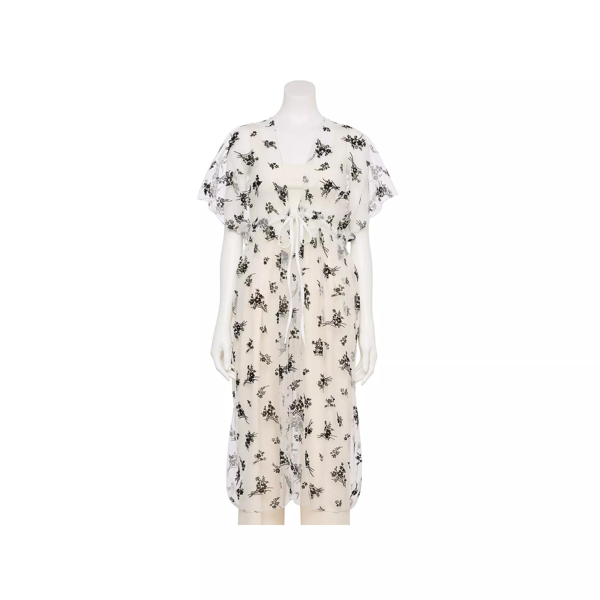 Women's CHARLOTTE DANIEL Flocked Floral Kimono, White Product Image