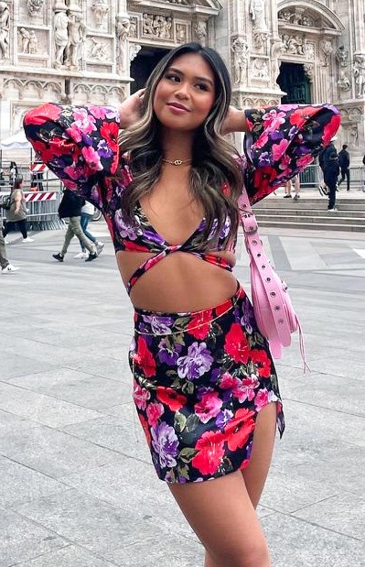 Clea Red Floral Mini Skirt Product Image