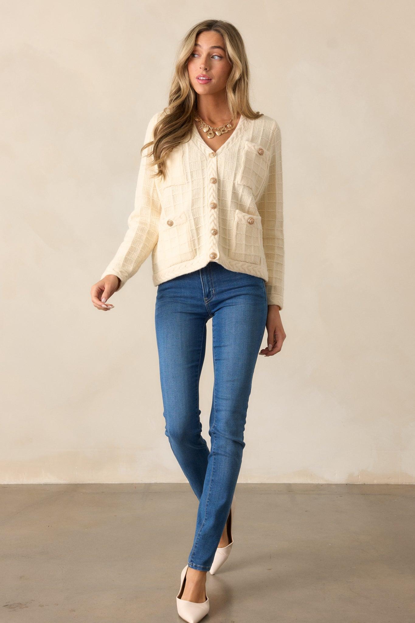 Quiet Days Ivory Cable Knit Cardigan Product Image