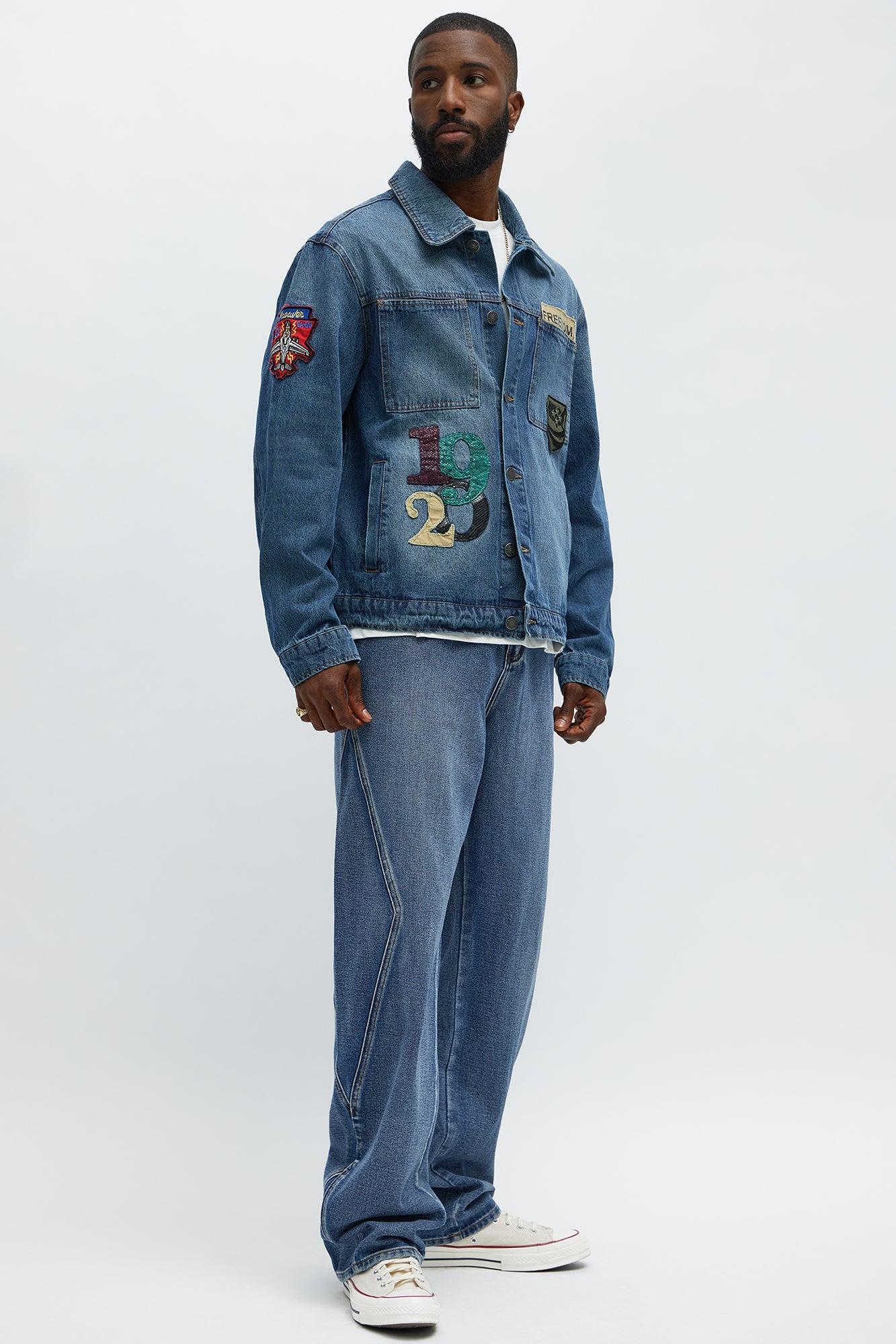 Baggy Faded Paneled Jeans - Medium Blue Wash Product Image