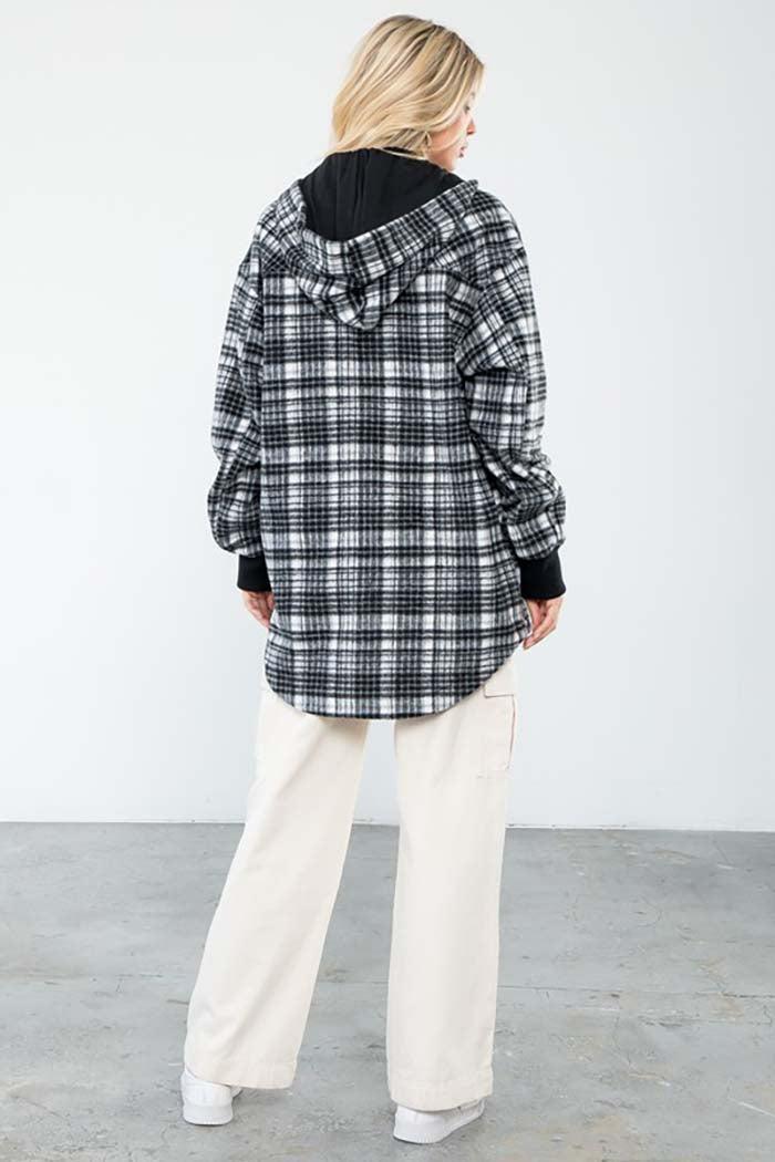 Plaid Print Wool Like Hoodie Shacket Product Image