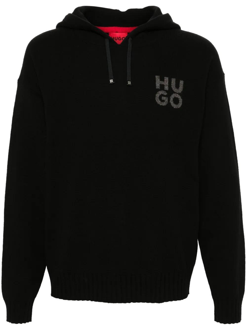 HUGO BOSS Intarsia-logo Sweater In Black Product Image