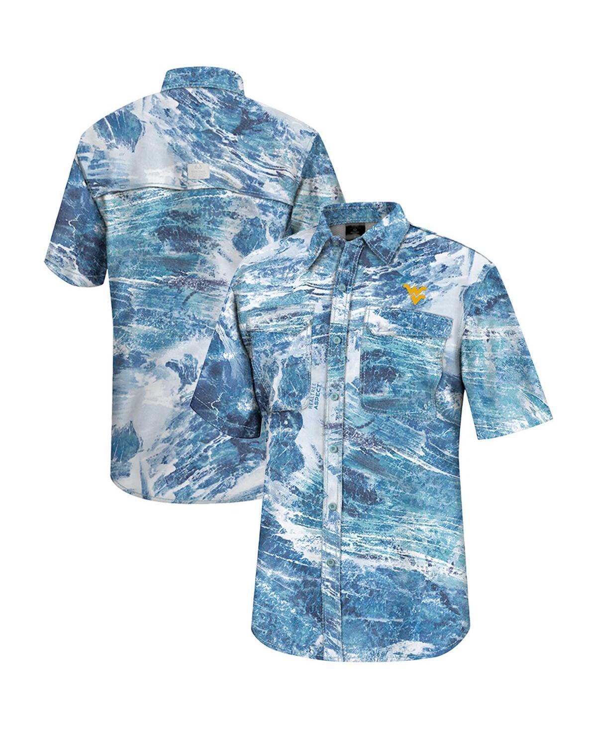 Men's Colosseum  Blue West Virginia Mountaineers Realtree Aspect Charter Full-Button Fishing Shirt, Size: Large Product Image