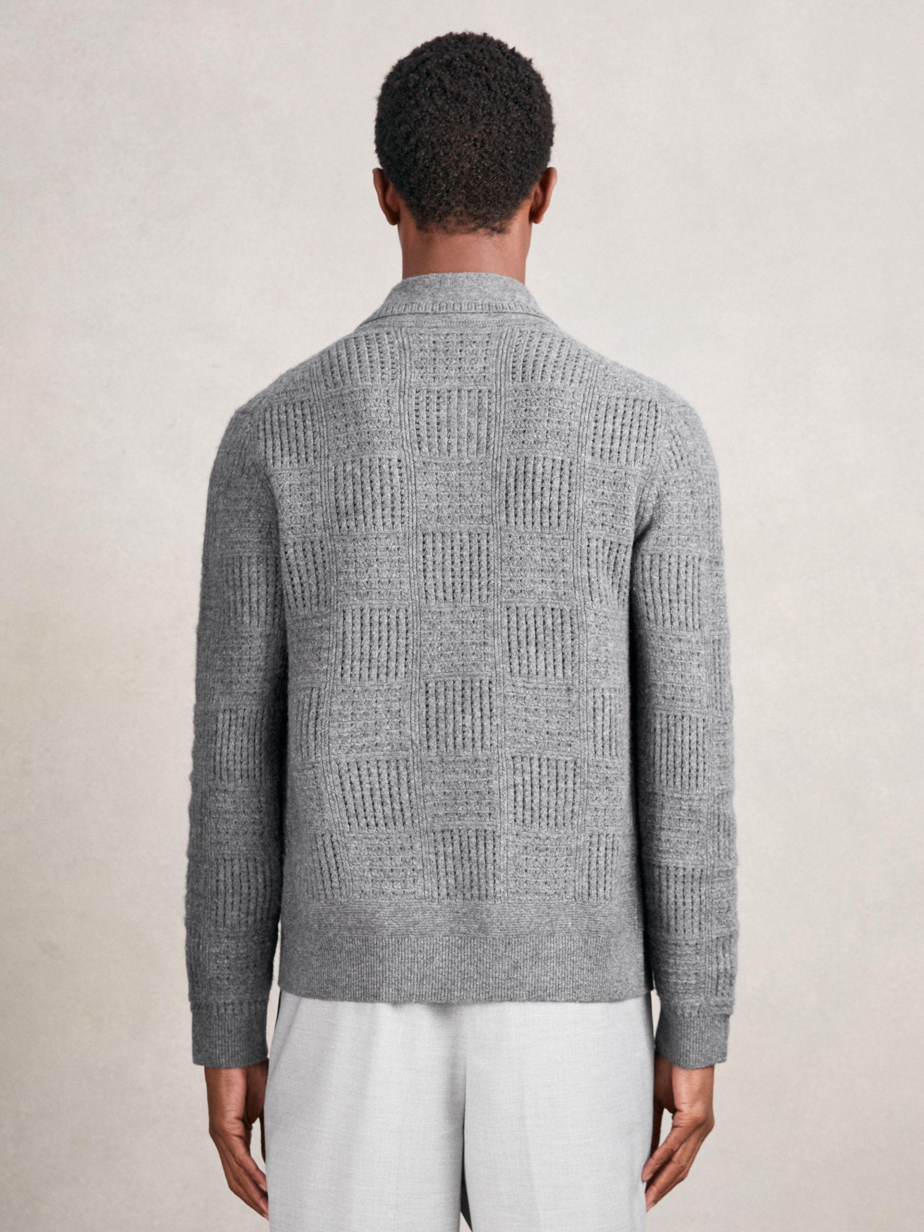 Wool Button Through Pointelle Shirt in Mid Grey Product Image