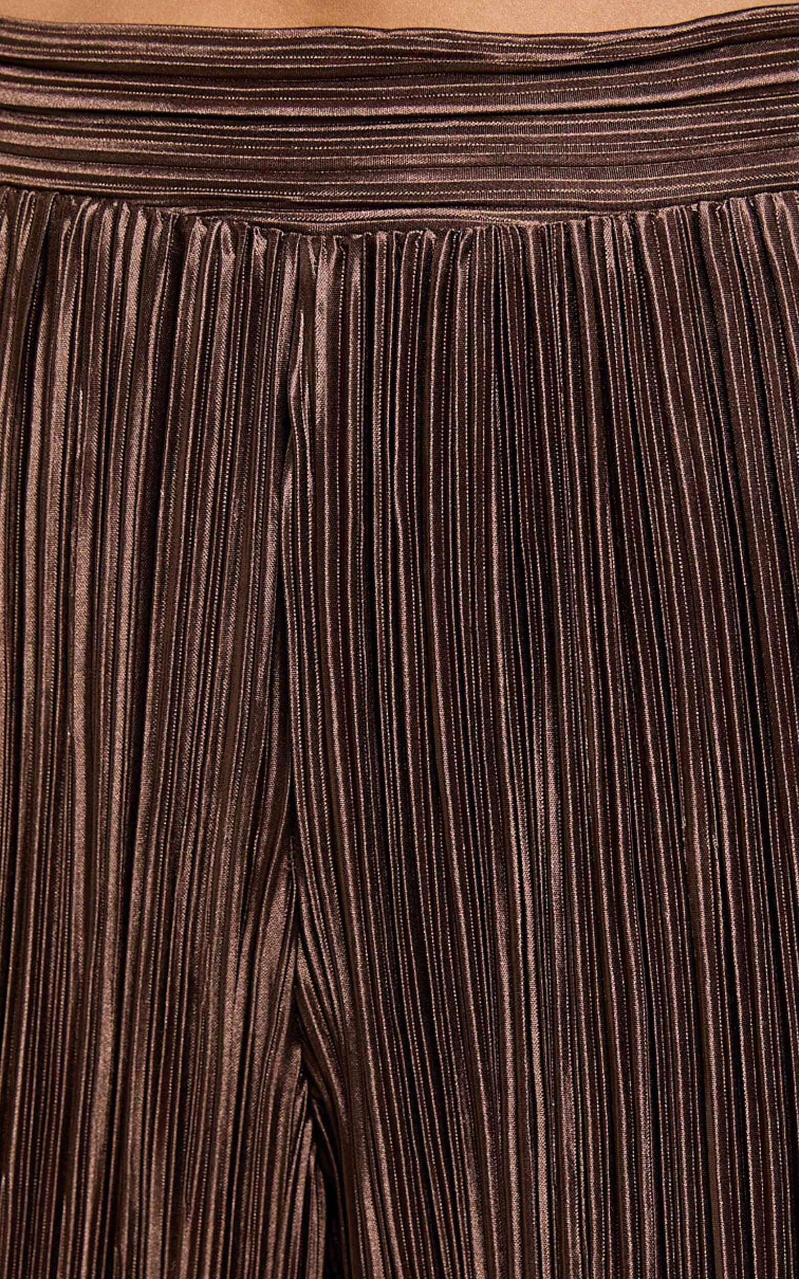 Gabby Two Piece Set - V Neck Twist Front Plisse Crop Top and High Waisted Plisse Relaxed Pants in Chocolate Product Image