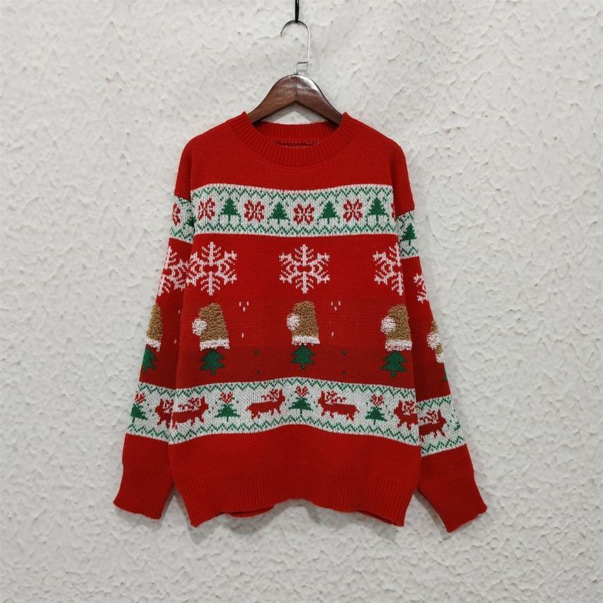Crew Neck Christmas Print Sweater Product Image