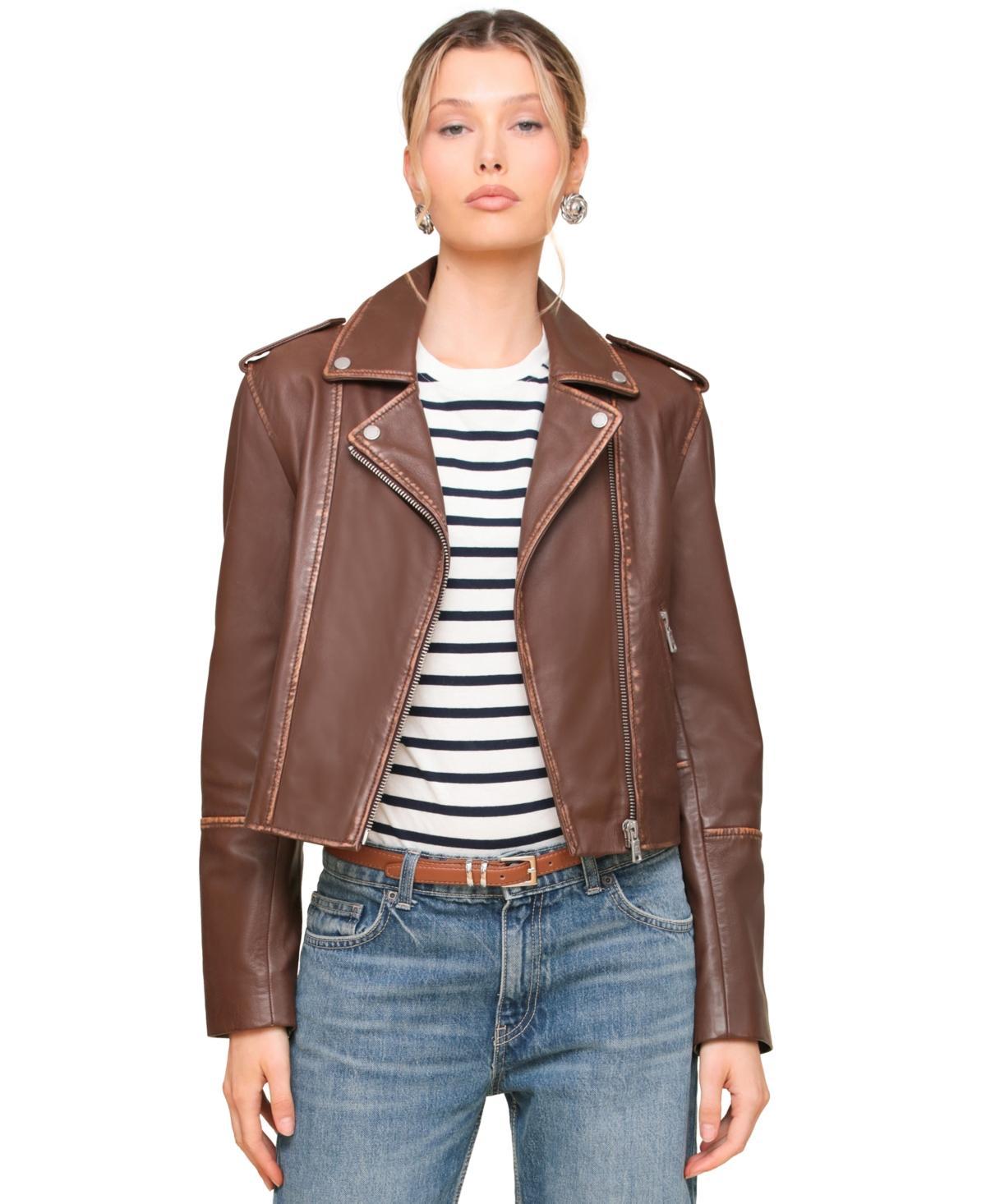 Avec Les Filles Womens Asymmetric Leather Moto Jacket Product Image