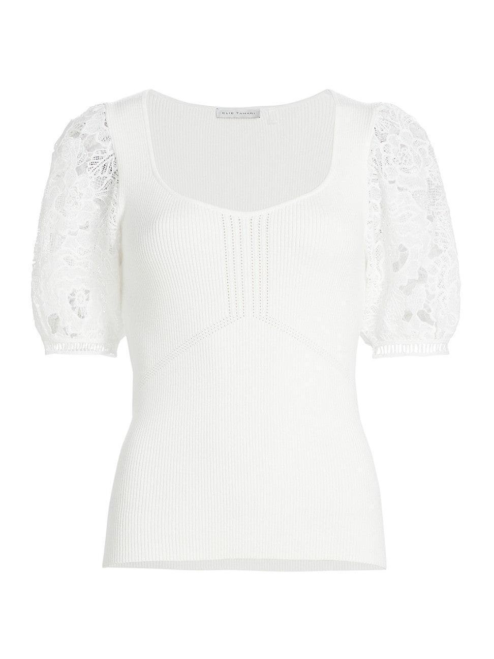 Womens Arabella Lace-Sleeve Knit Blouse Product Image