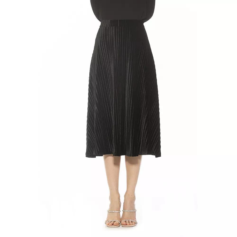 Women's ALEXIA ADMOR Alaina Pleated Velvet Midi Skirt, Size: Large, Golden Product Image