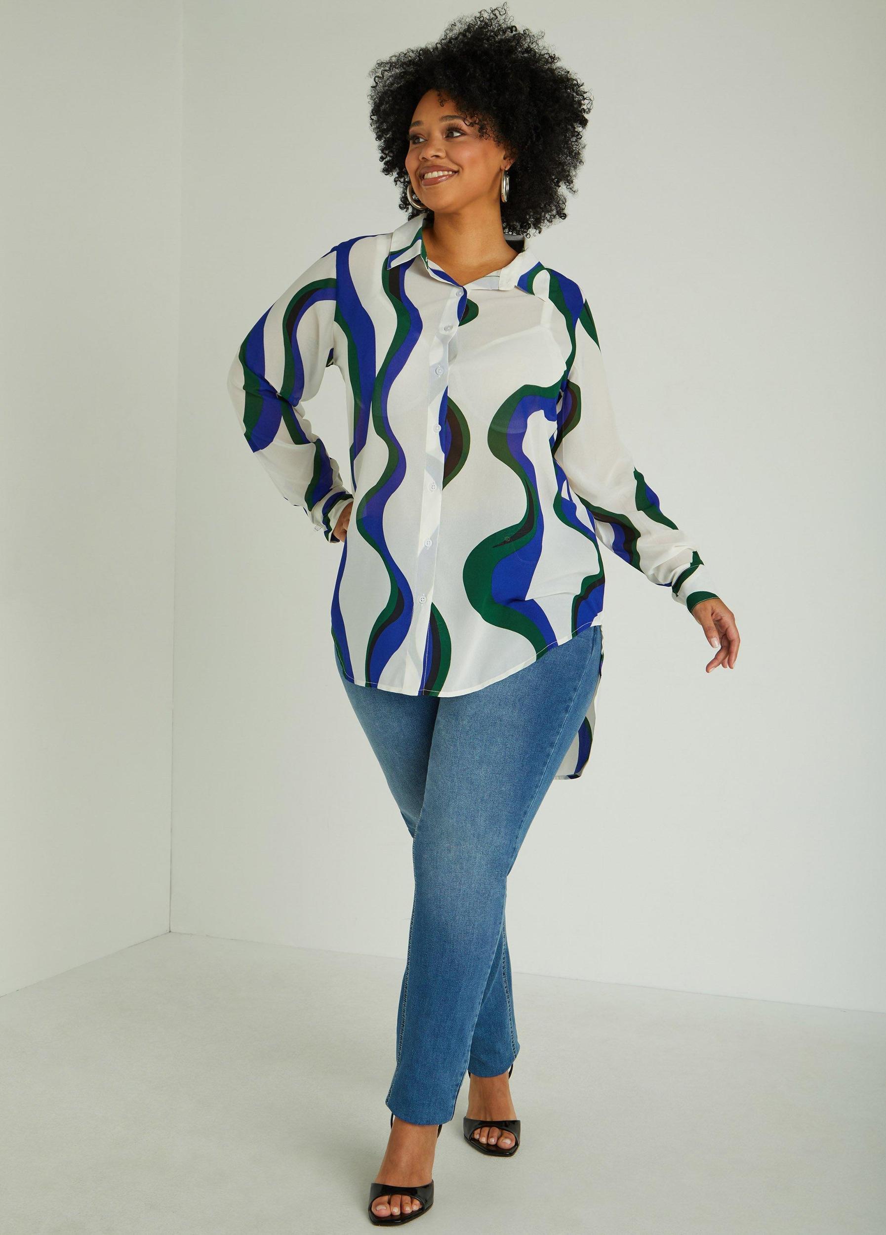 Wavy Print Hi Low Shirt Product Image
