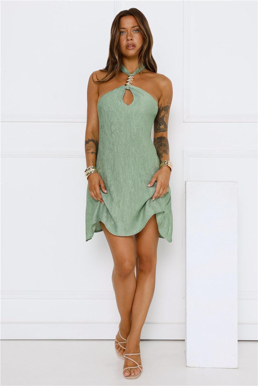 Sunset Muse Halter Mini Dress Sage Product Image
