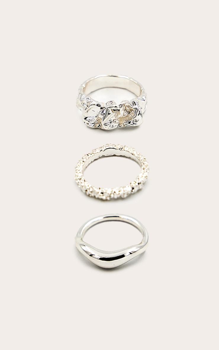 Silver Textured Molten Stacked Ring Product Image