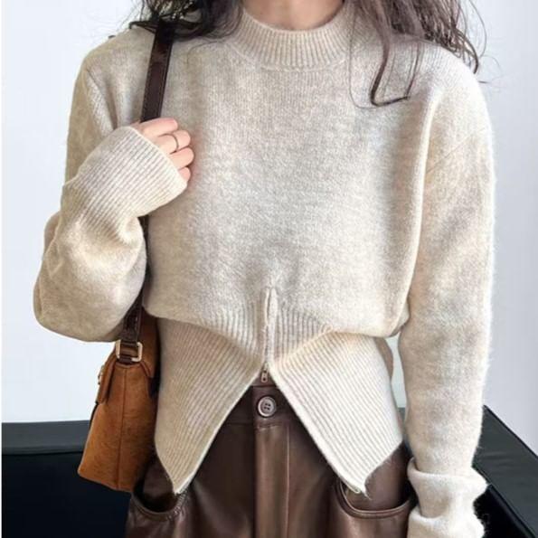 Round Neck Half-Zip Sweater Product Image