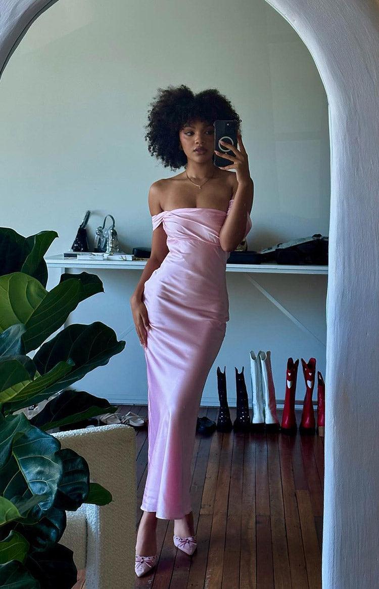 Ella Light Pink Off Shoulder Formal Maxi Dress Product Image
