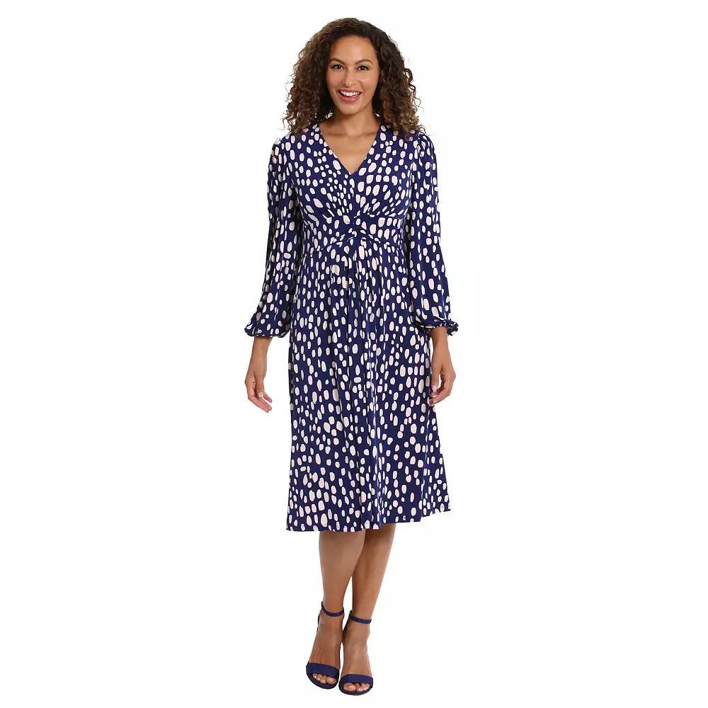 Womens London Times V-Neck Ruched-Waist Midi Dress Blue Blush Product Image