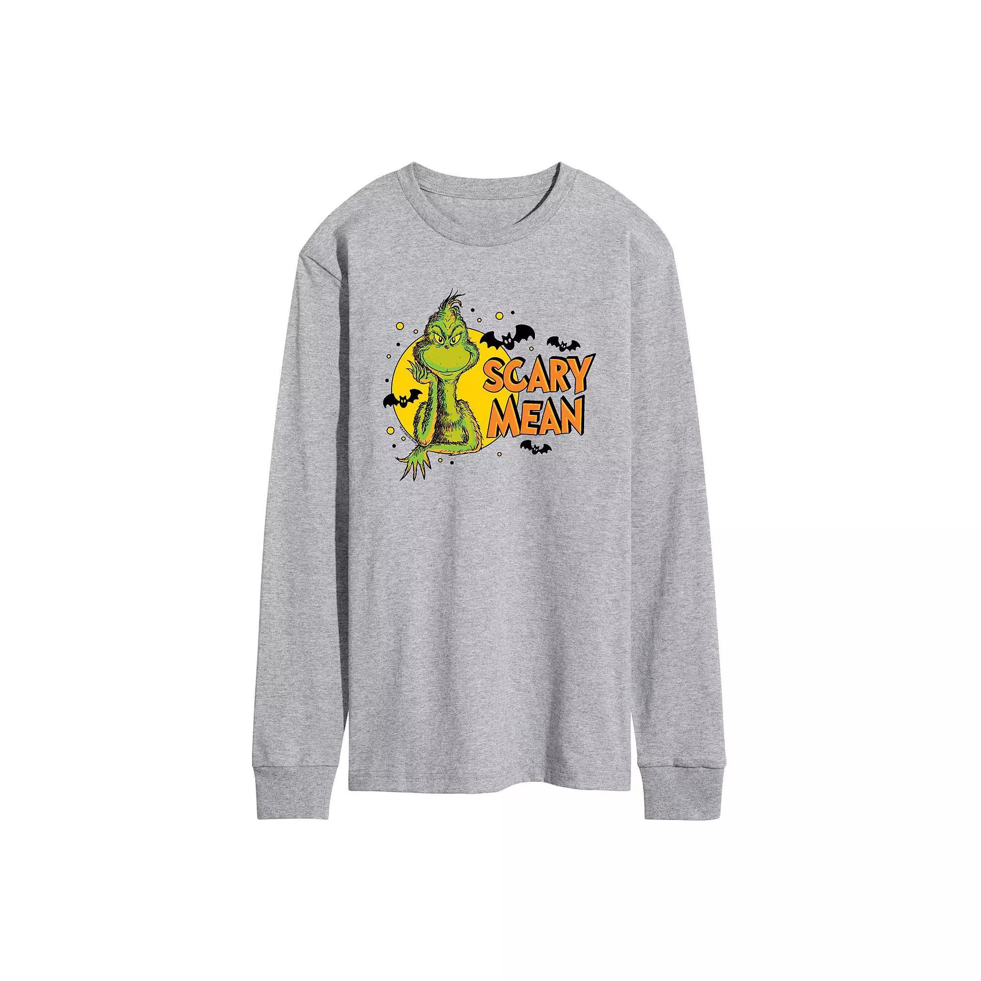 Mens Dr. Seuss Grinch Scary Mean Long Sleeve Graphic Tee Grey Gray Product Image