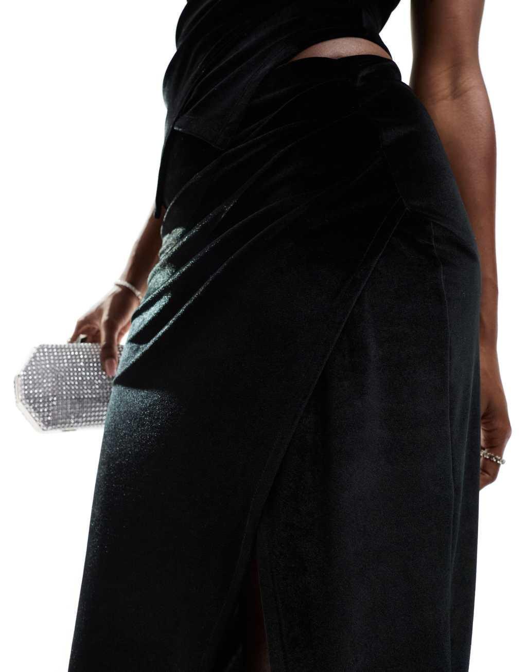 ASOS DESIGN velvet wrap midi skirt with split Product Image