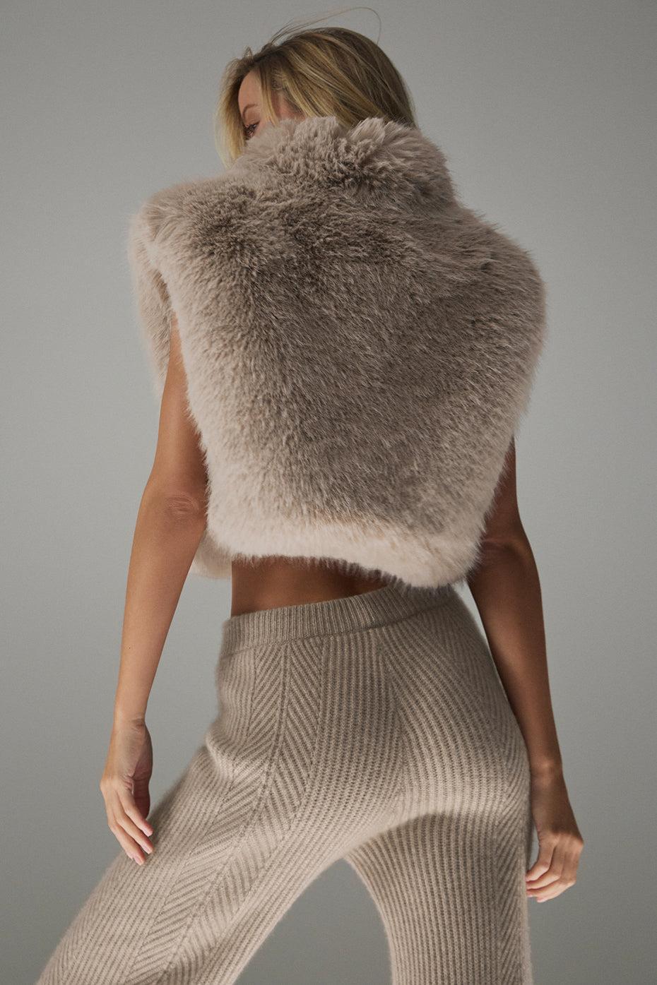 Alo Yoga | Opulent Faux Fur Cropped Vest Beige Product Image