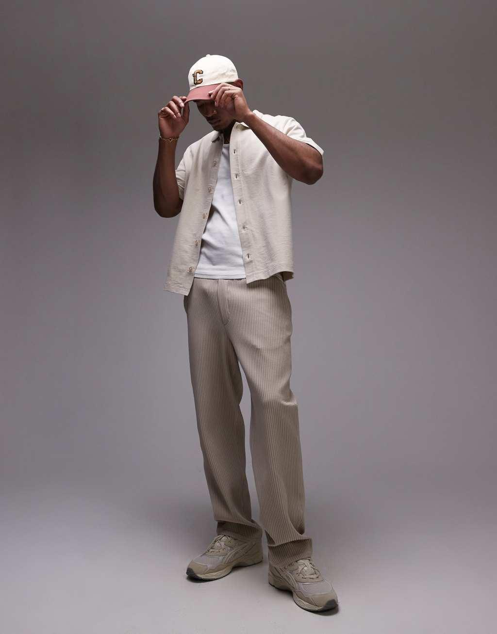 Topman boxy fit button through jersey shirt in stone Product Image