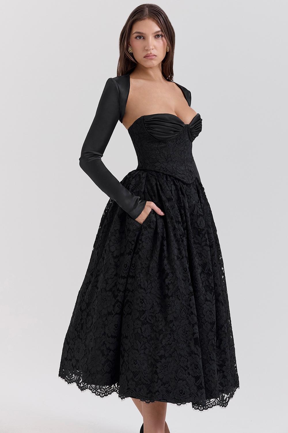 Duchess Black Lace Corset, Skirt and Bolero Product Image