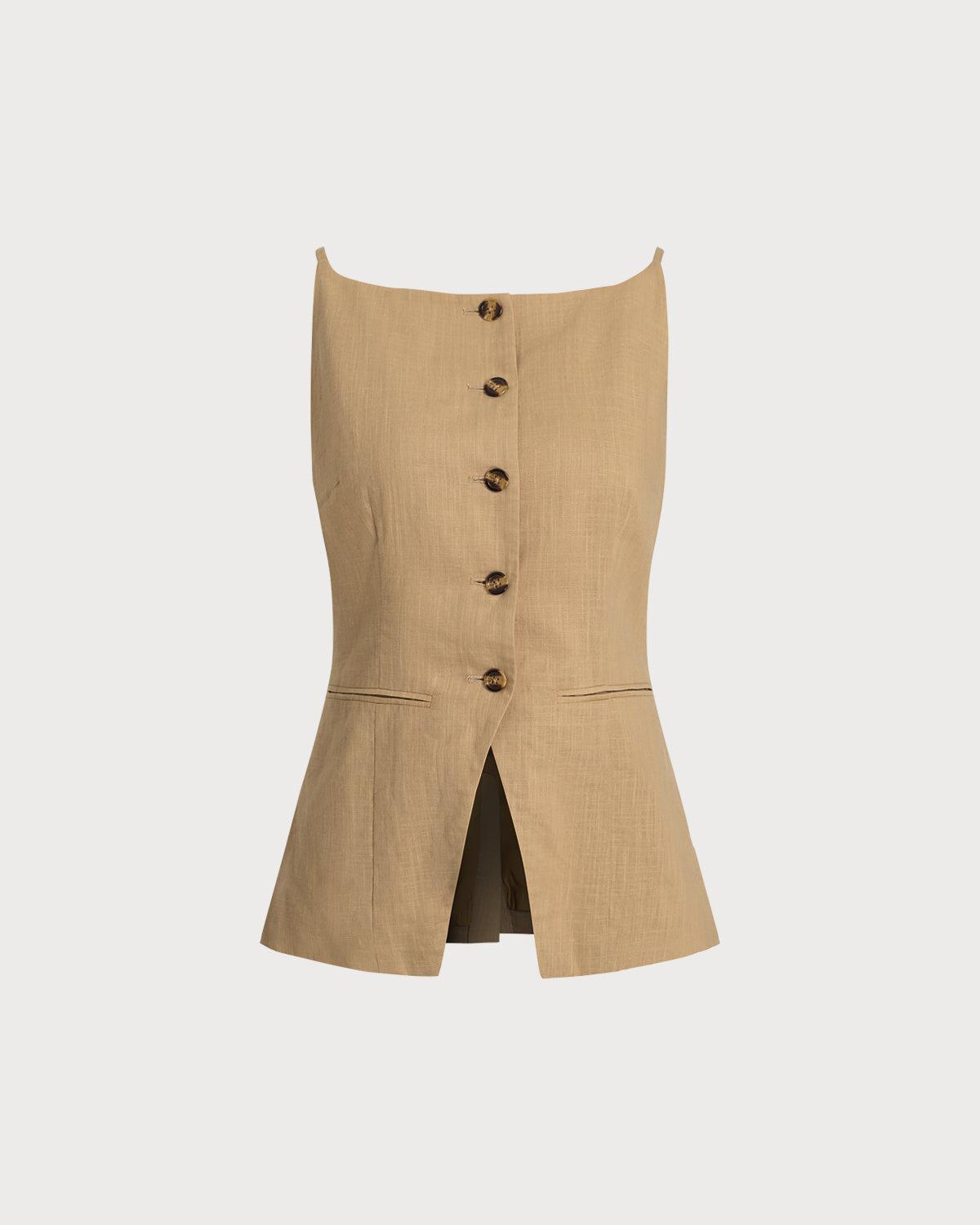 Brown Elastic Waist Pocket Straight Pants Product Image