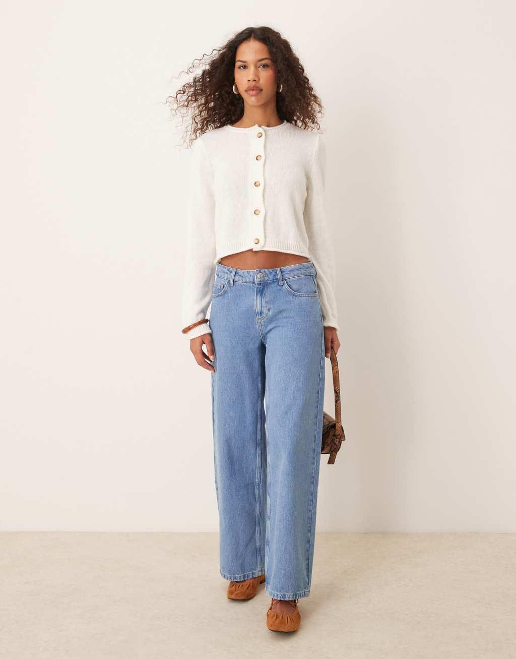 ASOS DESIGN knitted rolled edge boxy cardigan in cream Product Image
