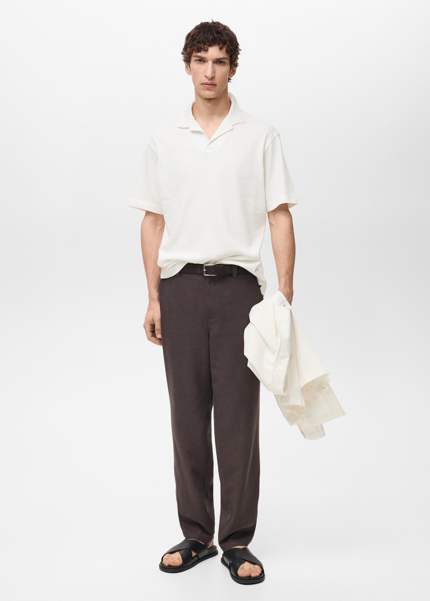 Textured cotton relaxed-fit polo shirt - Men | MANGO USA Product Image