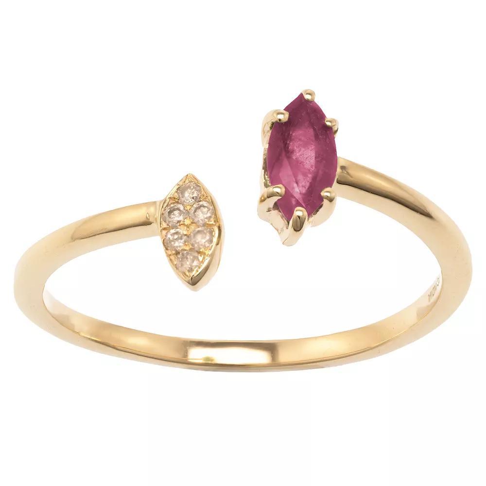 Gemistry 14k Gold Ruby & White Topaz Open Marquise Ring, Women's, Size: 6 Product Image