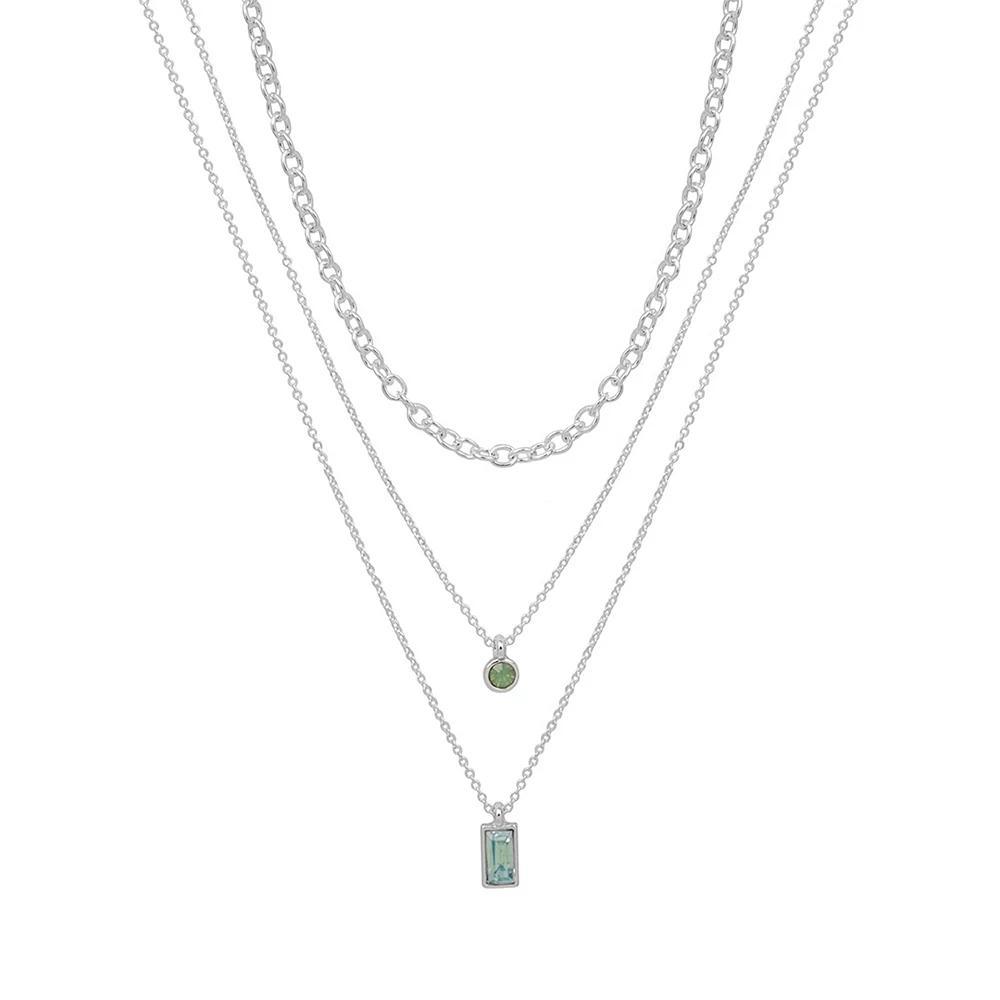 LC Lauren Conrad Silver Tone Baguette Stone Triple Strand Pendant Necklace, Women's, Blue Product Image