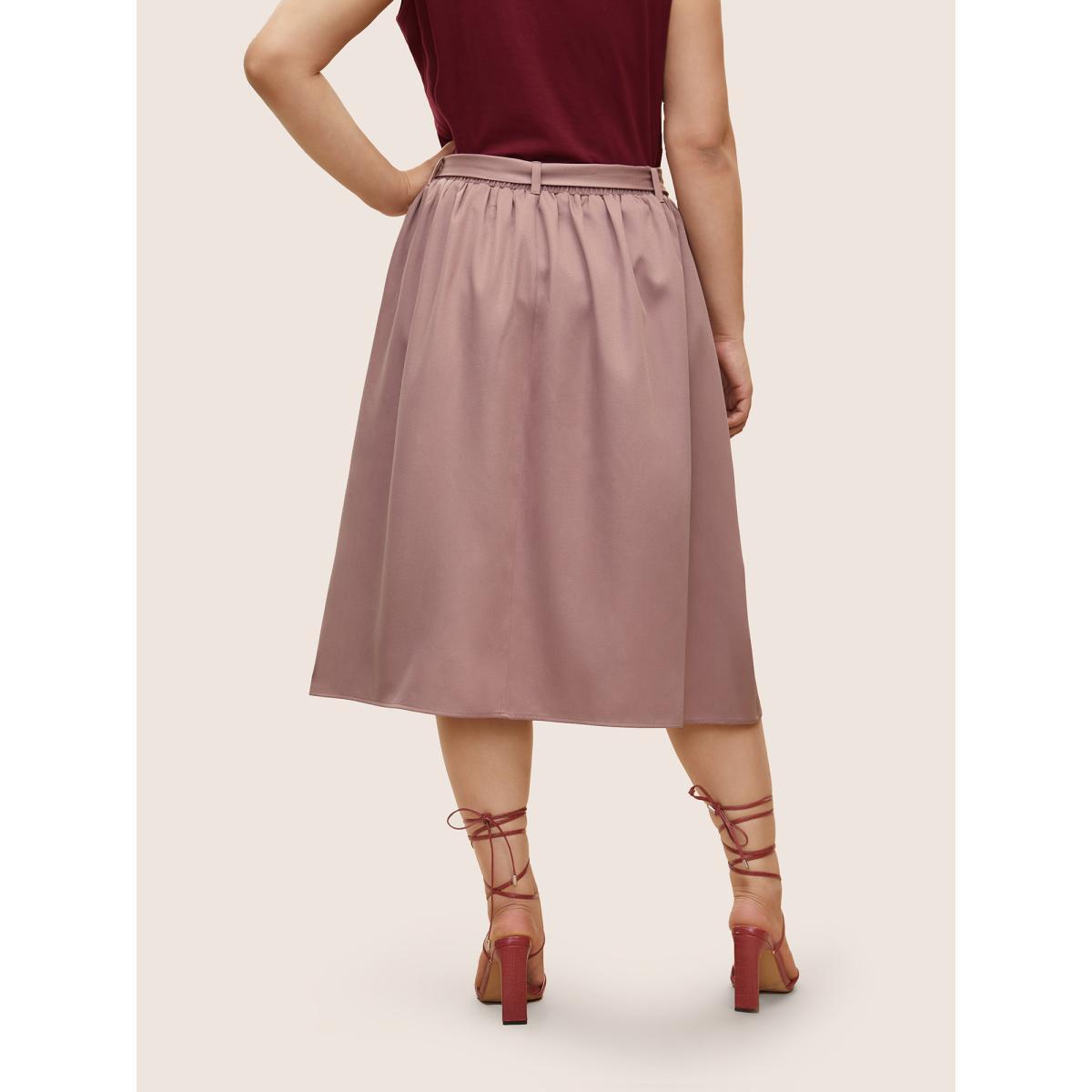 Plus Size Plain Elastic Waist Pocket Belted Cropped Skirt Women Mauve Workwear Essentials Non No stretch Slanted pocket Belt Work Skirts BloomChic 18-20/2X Product Image
