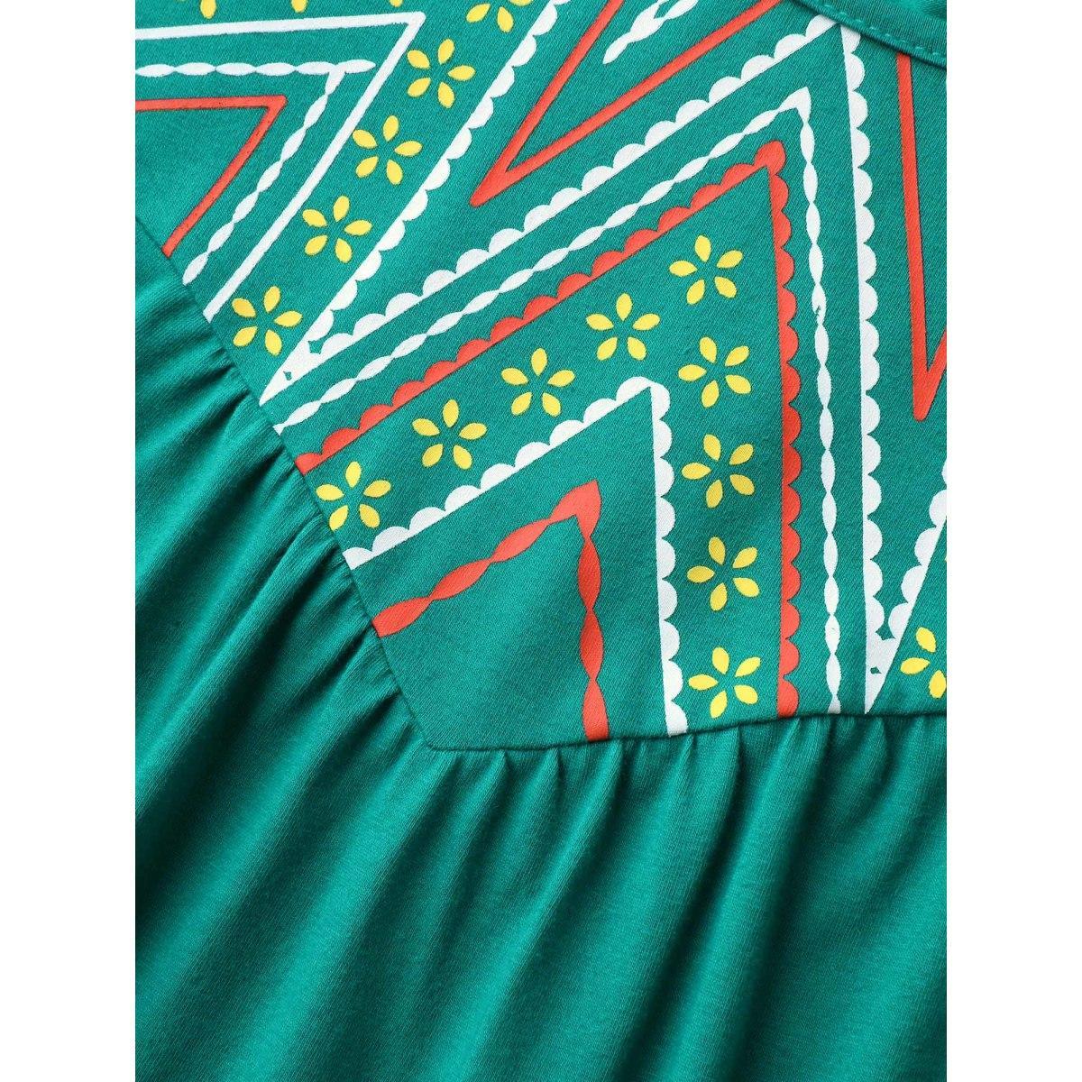 Plus Size Bamboo Cotton Stretchy 3D Print Tank Top Women Teal Gathered Round Neck Vacation Tank Tops Camis BloomChic 18-20/2X Product Image