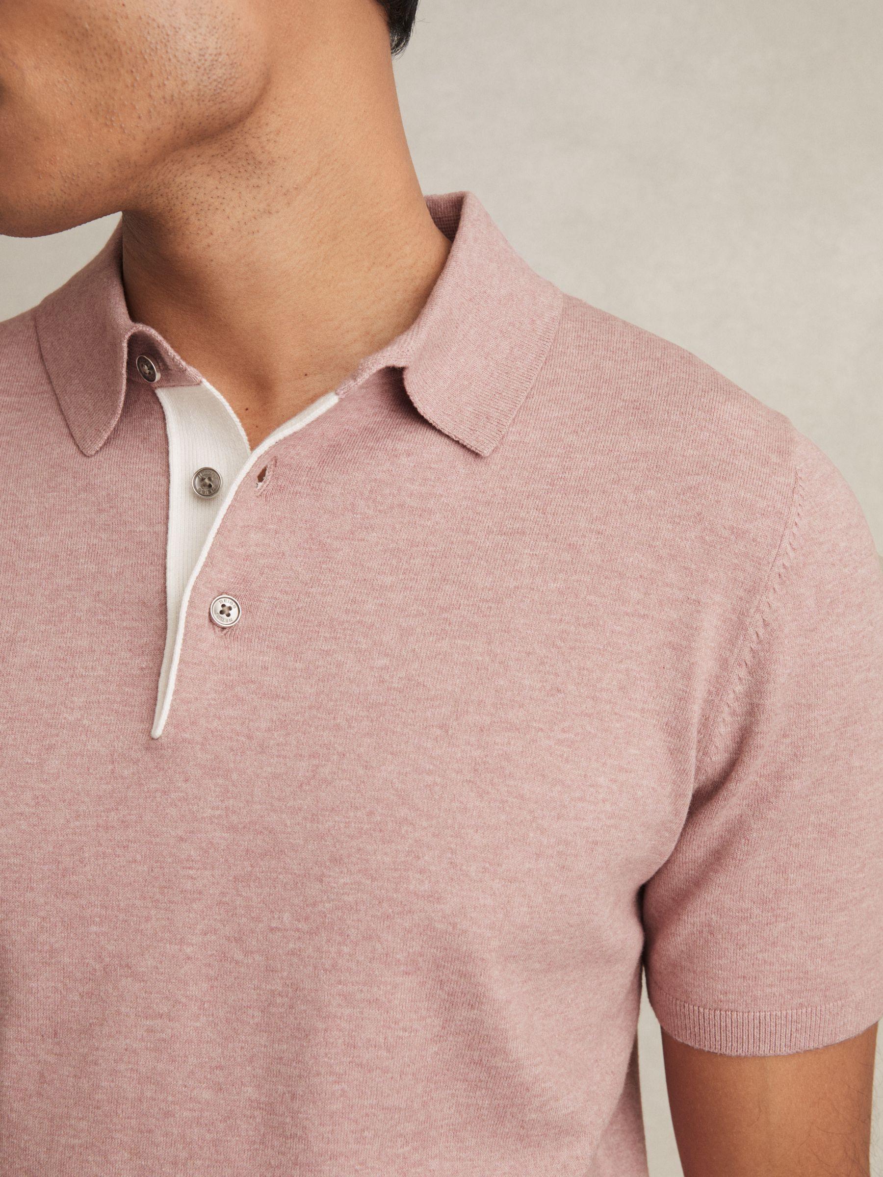 Contrast-Placket Polo Shirt With Cotton in Soft Pink Product Image