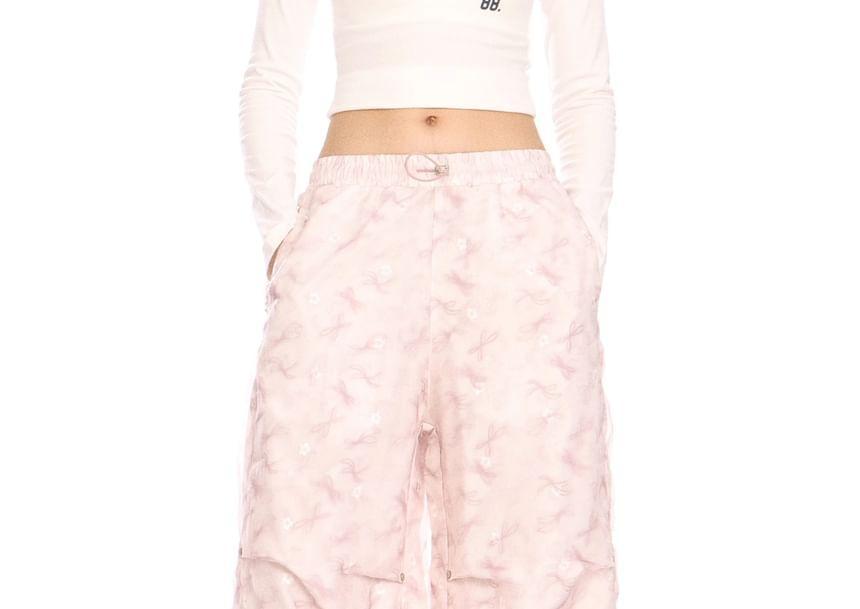 Mid Waist Butterfly Print Wide Leg Cargo Pants Product Image
