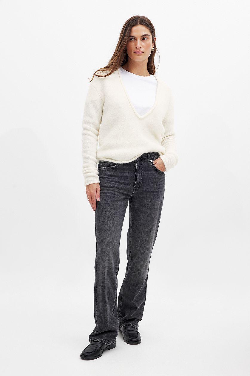 Knitted Deep V-neck Wool Blend Sweater Product Image