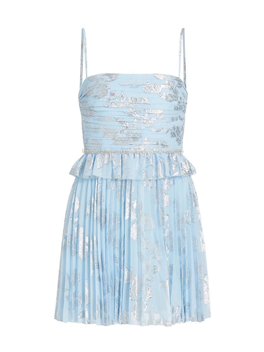 Womens Metallic Floral Ruffle Minidress Product Image