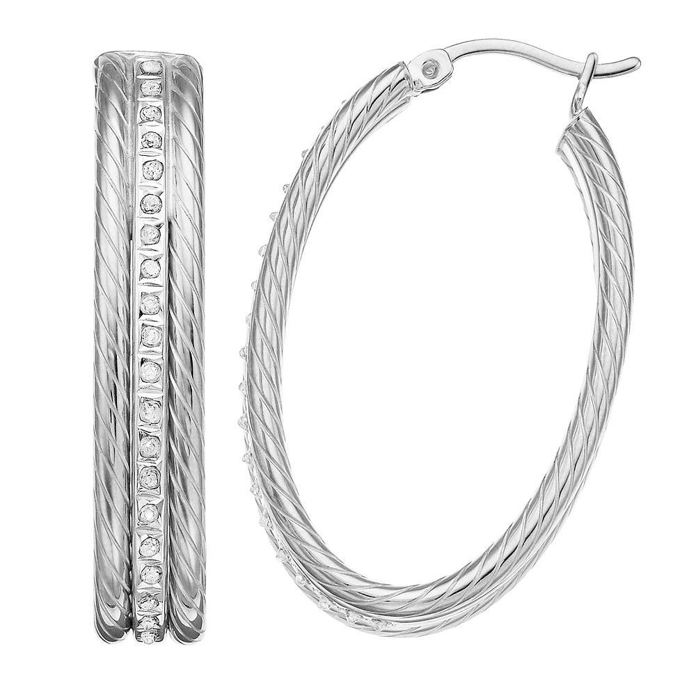 Diamond Mystique Sterling Silver Diamond Accent Oval Rope Hoop Earrings, Women's, 18k Gold Over Silver Product Image